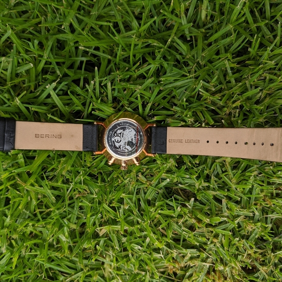 Bering blue and polished gold black leather watch - Picture 10 of 10